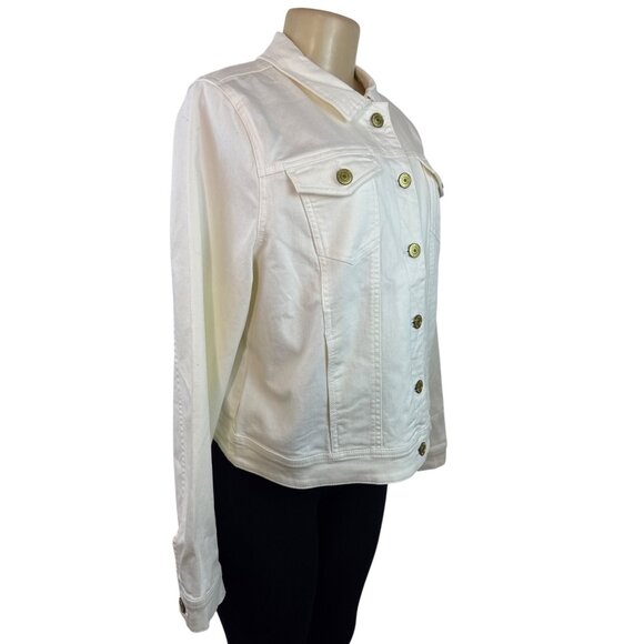ISAAC MIRAHI LIVE White Denim Button-Up Jacket With Gold-Tone Hardware Sz 14 - Picture 2 of 9